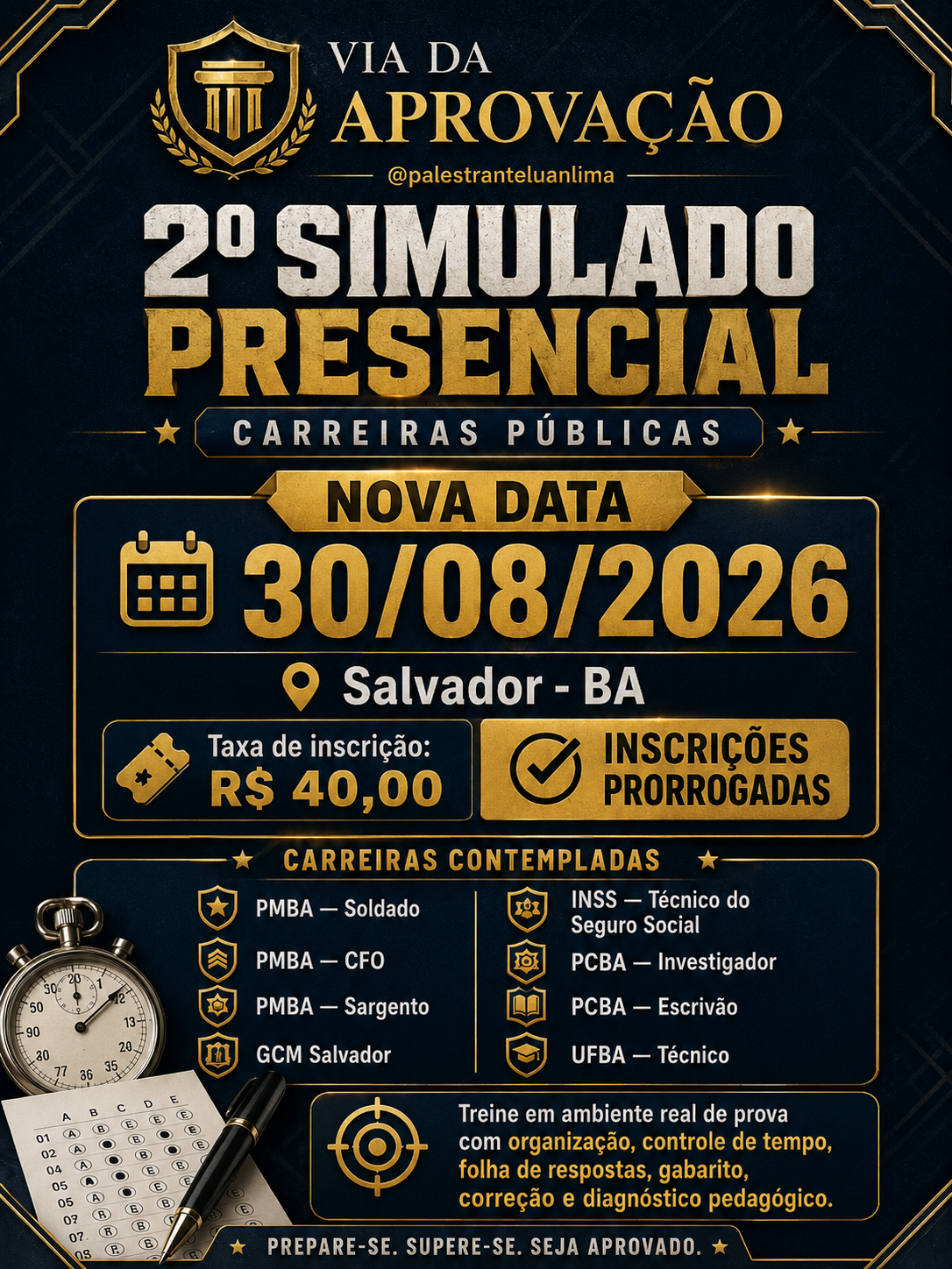 Card de divulgação do 2º Simulado Presencial, realizado em 30 de agosto de 2026. Evento encerrado.
