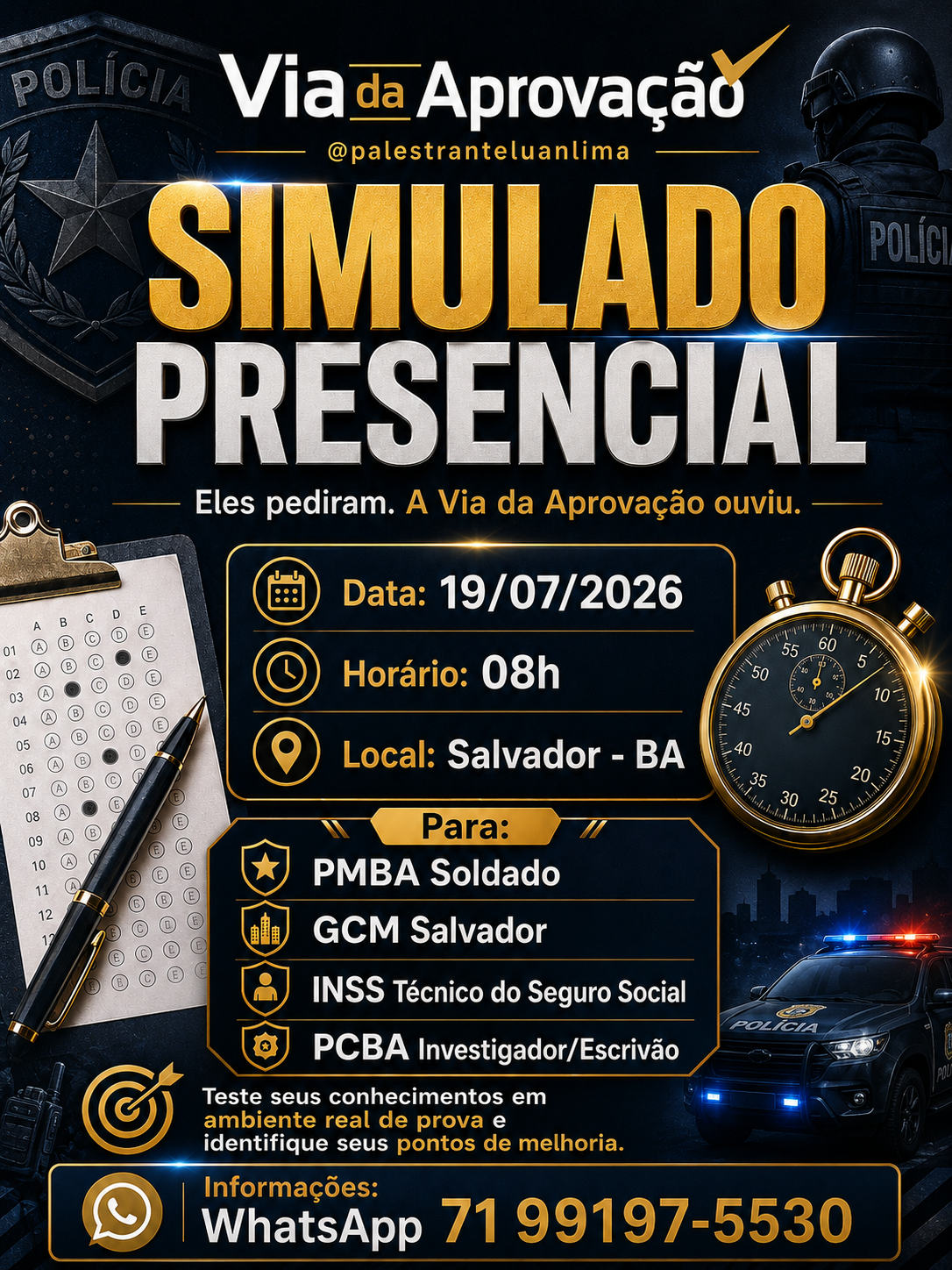 Card de divulgação do Simulado Presencial, realizado em 19 de julho de 2026. Evento encerrado.